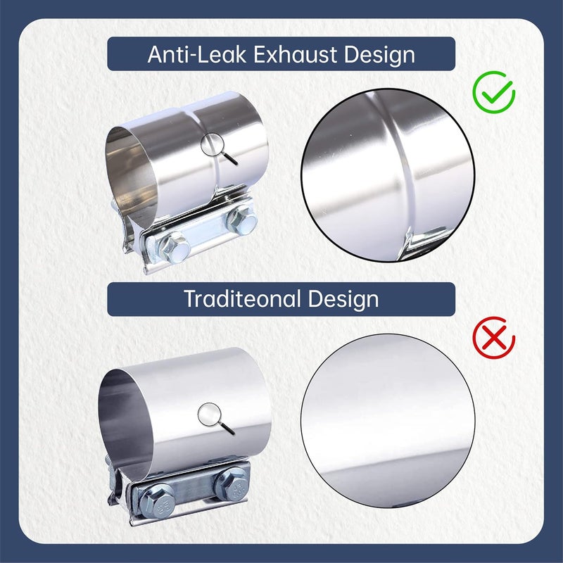 BATONECO 2.5 Inch Lap Joint Exhaust Band Clamp Exhaust Repair Preformed For Exhaust Pipe Connection Stainless Steel (2.5" 2 Packs) Metallic - Image 4
